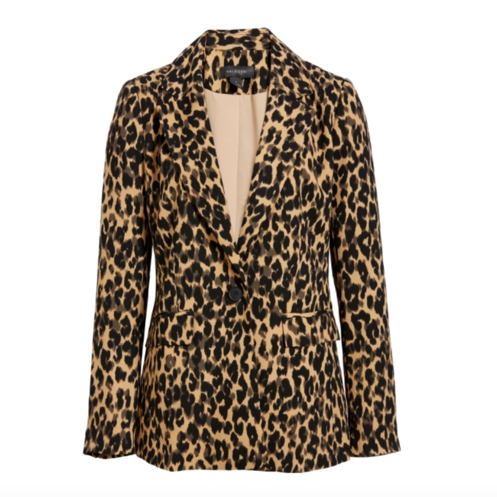 Halogen® One-Button Blazer Taupe Animalia Print